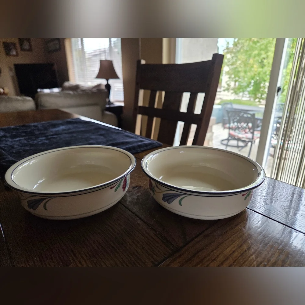 Lenox Chinastone Poppies On Blue Set Of 2 Soup/Cereal Bowls